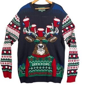 Ugly Christmas Sweater "Deer Pong" Christmas Sweater Size XL Unisex Fun Sweaters